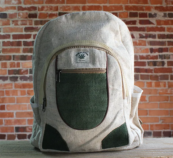 Hemp Backpack on brickwall